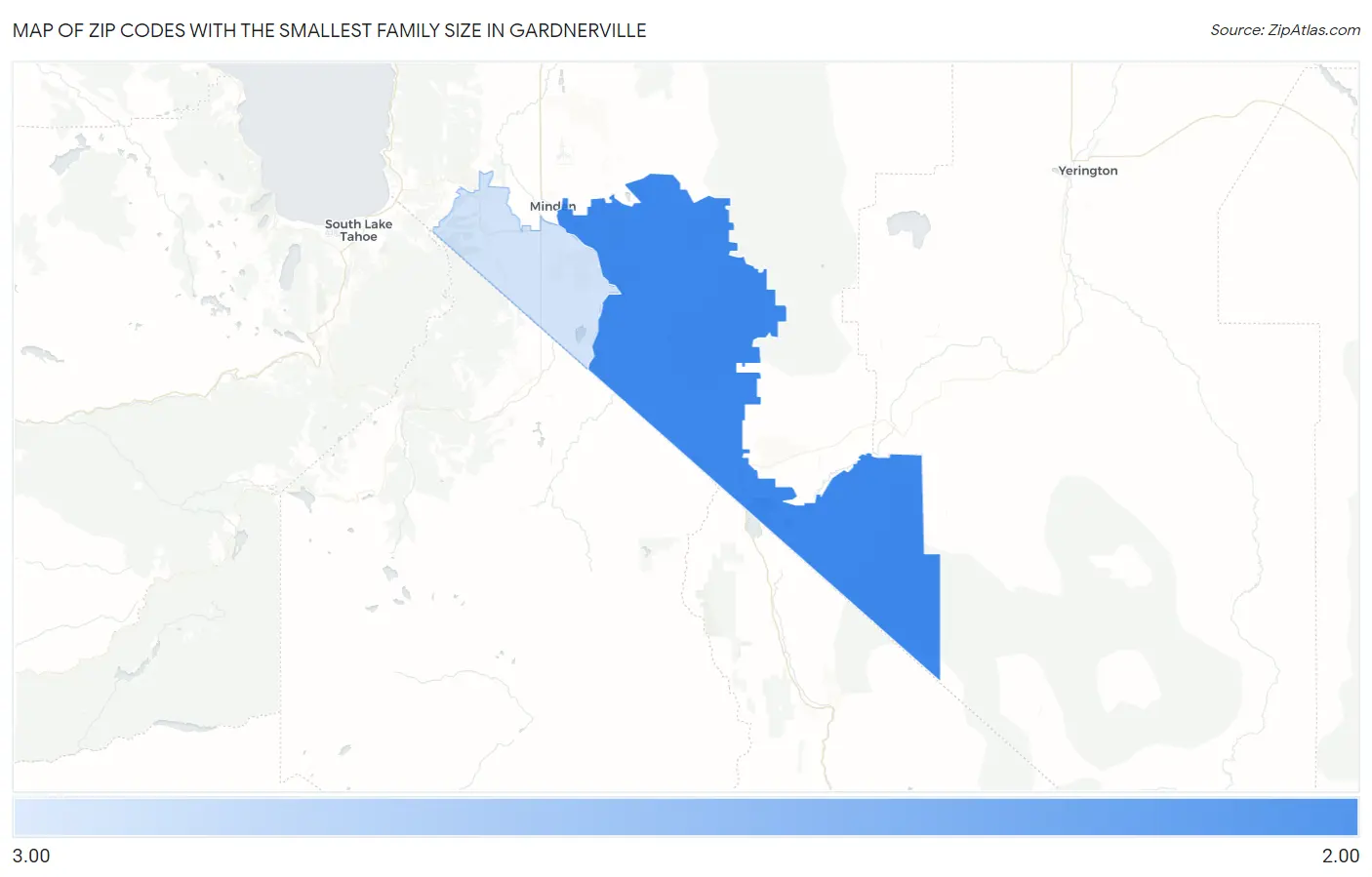 Zip Codes with the Smallest Family Size in Gardnerville Map