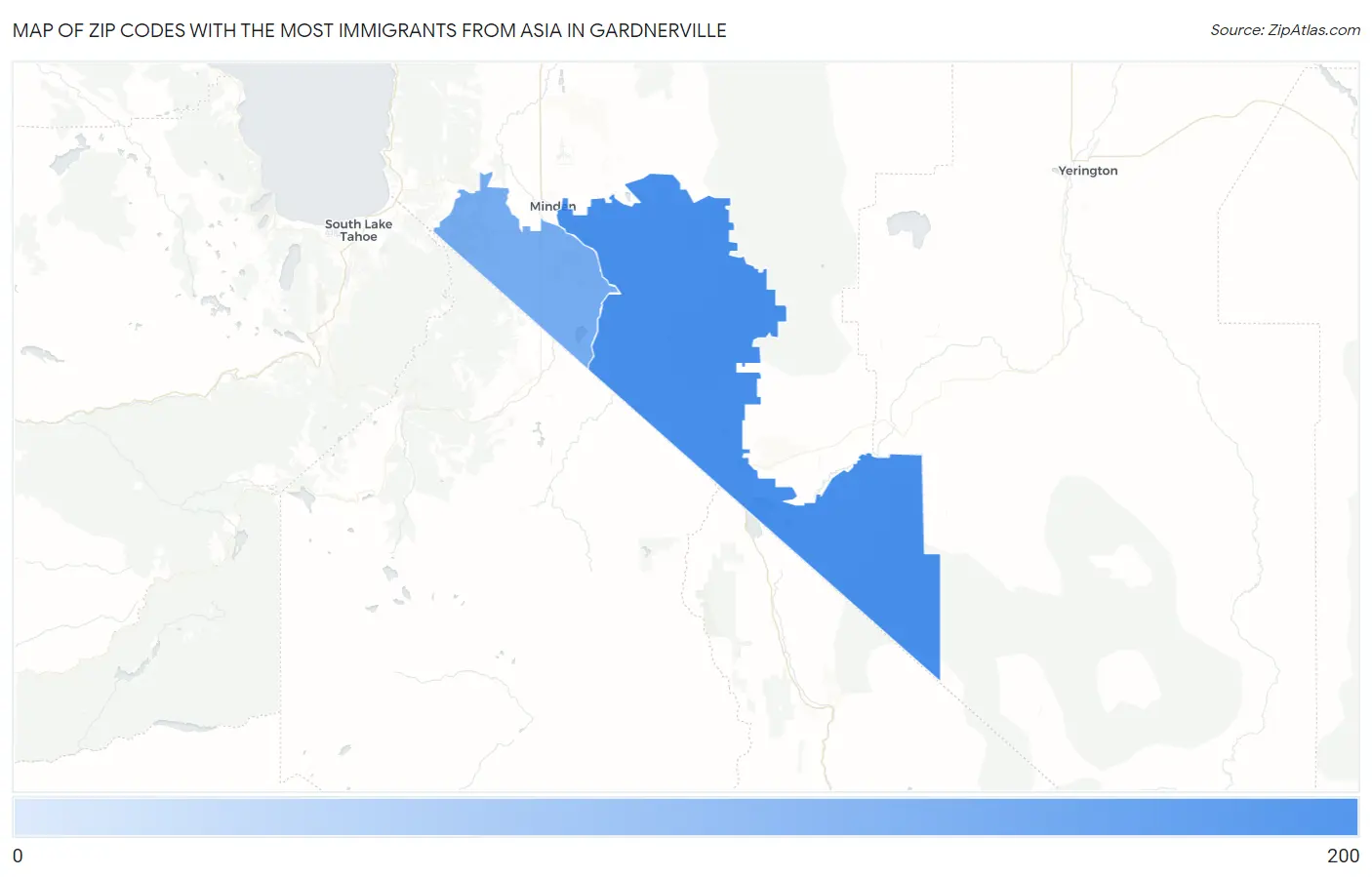 Zip Codes with the Most Immigrants from Asia in Gardnerville Map