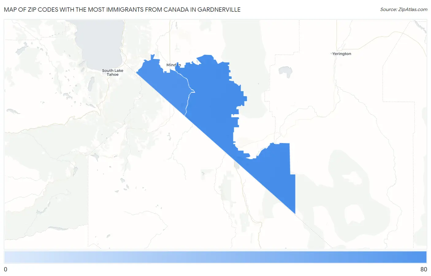 Zip Codes with the Most Immigrants from Canada in Gardnerville Map