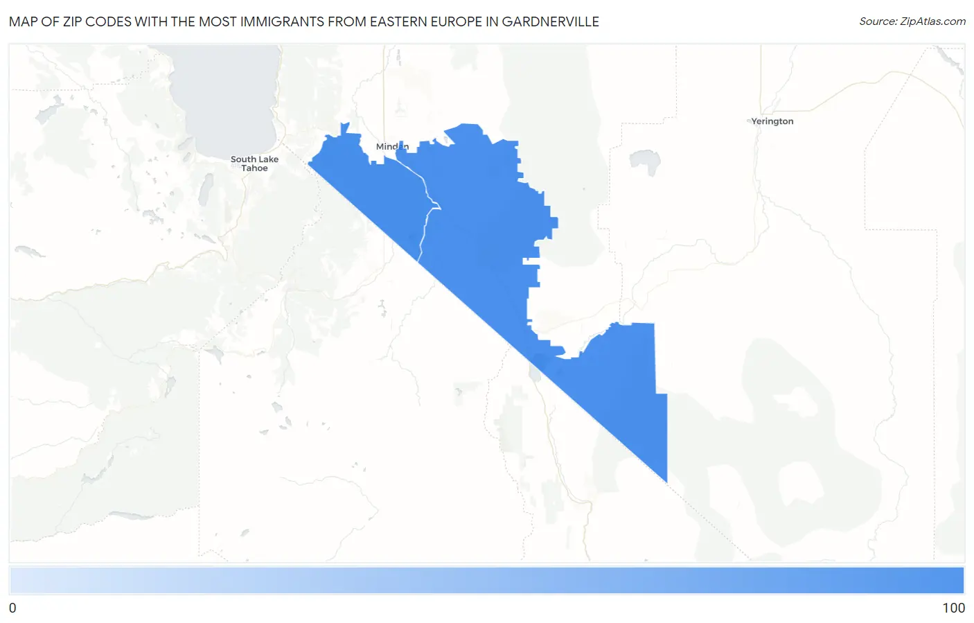 Zip Codes with the Most Immigrants from Eastern Europe in Gardnerville Map
