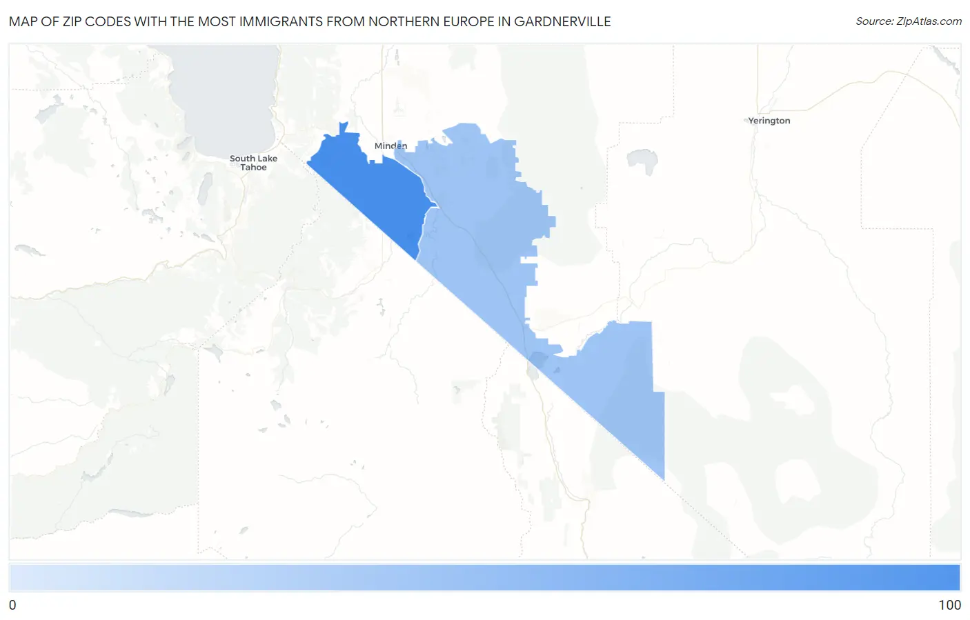 Zip Codes with the Most Immigrants from Northern Europe in Gardnerville Map