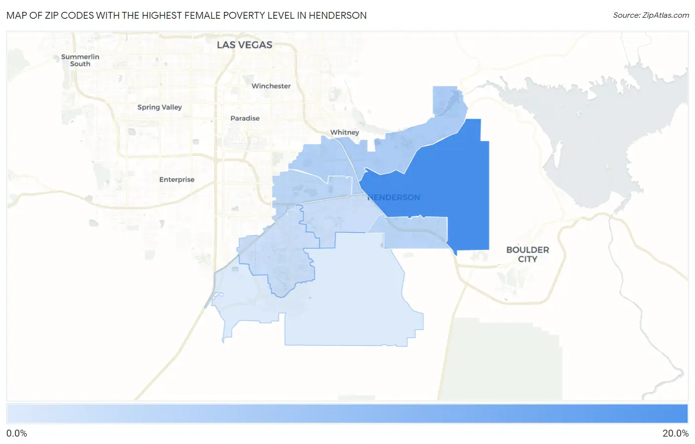 Zip Codes with the Highest Female Poverty Level in Henderson Map