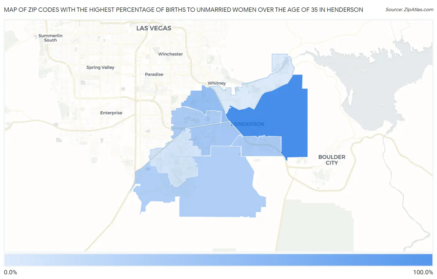 Zip Codes with the Highest Percentage of Births to Unmarried Women over the Age of 35 in Henderson Map