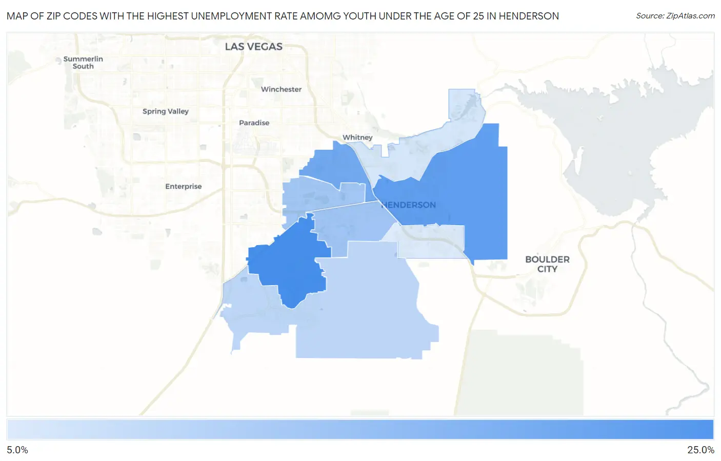 Zip Codes with the Highest Unemployment Rate Amomg Youth Under the Age of 25 in Henderson Map