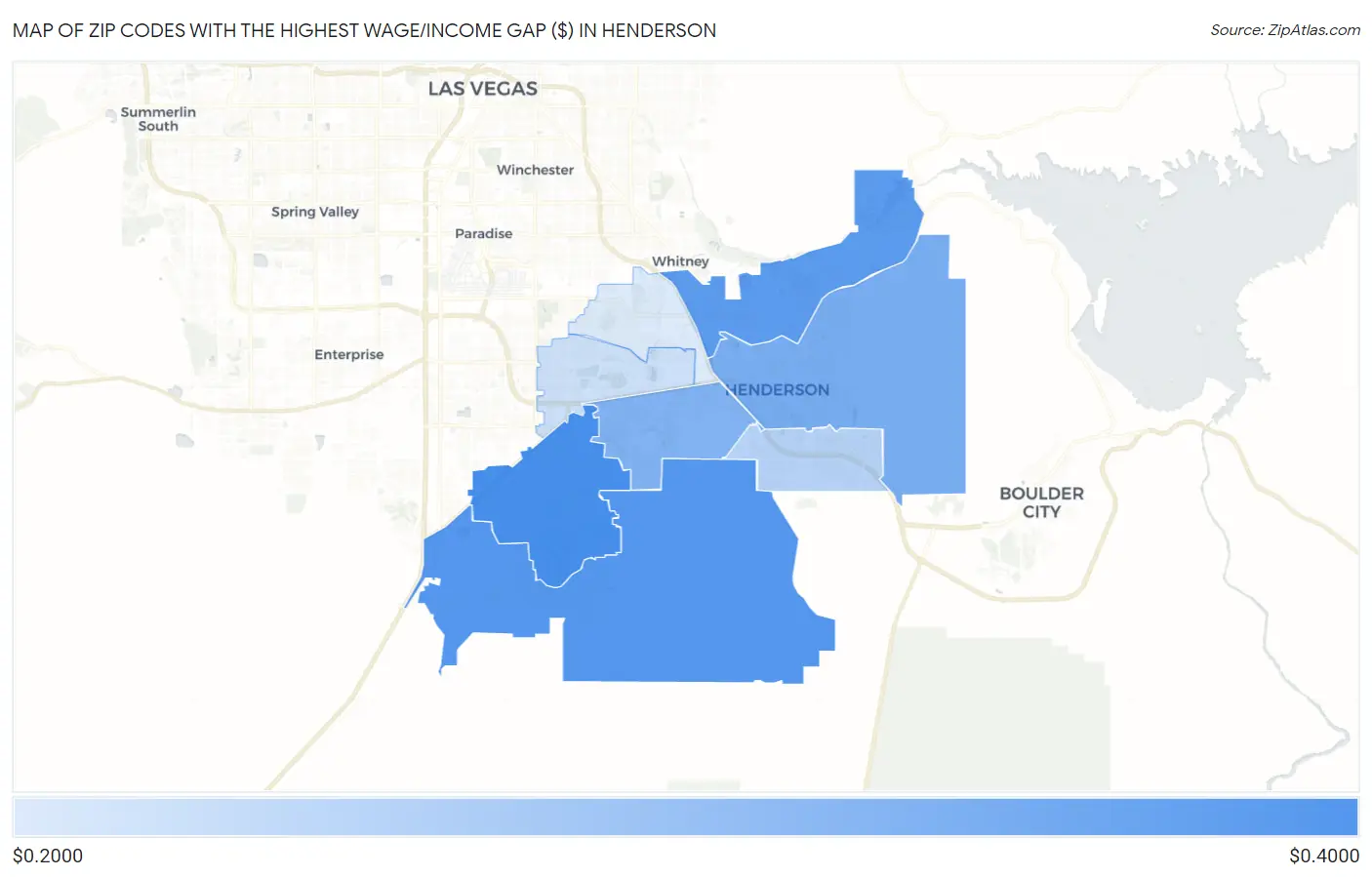 Zip Codes with the Highest Wage/Income Gap ($) in Henderson Map