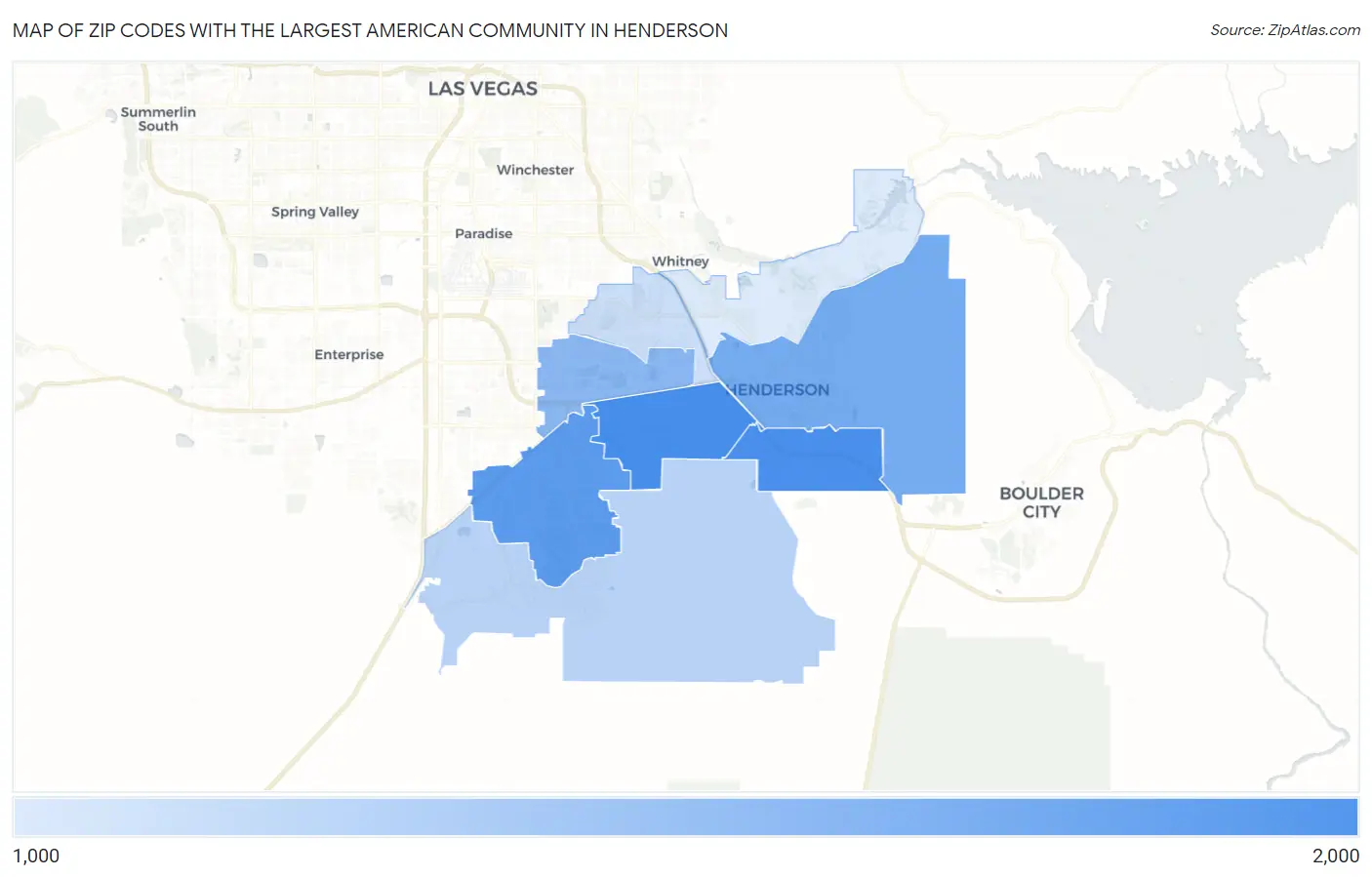 Zip Codes with the Largest American Community in Henderson Map