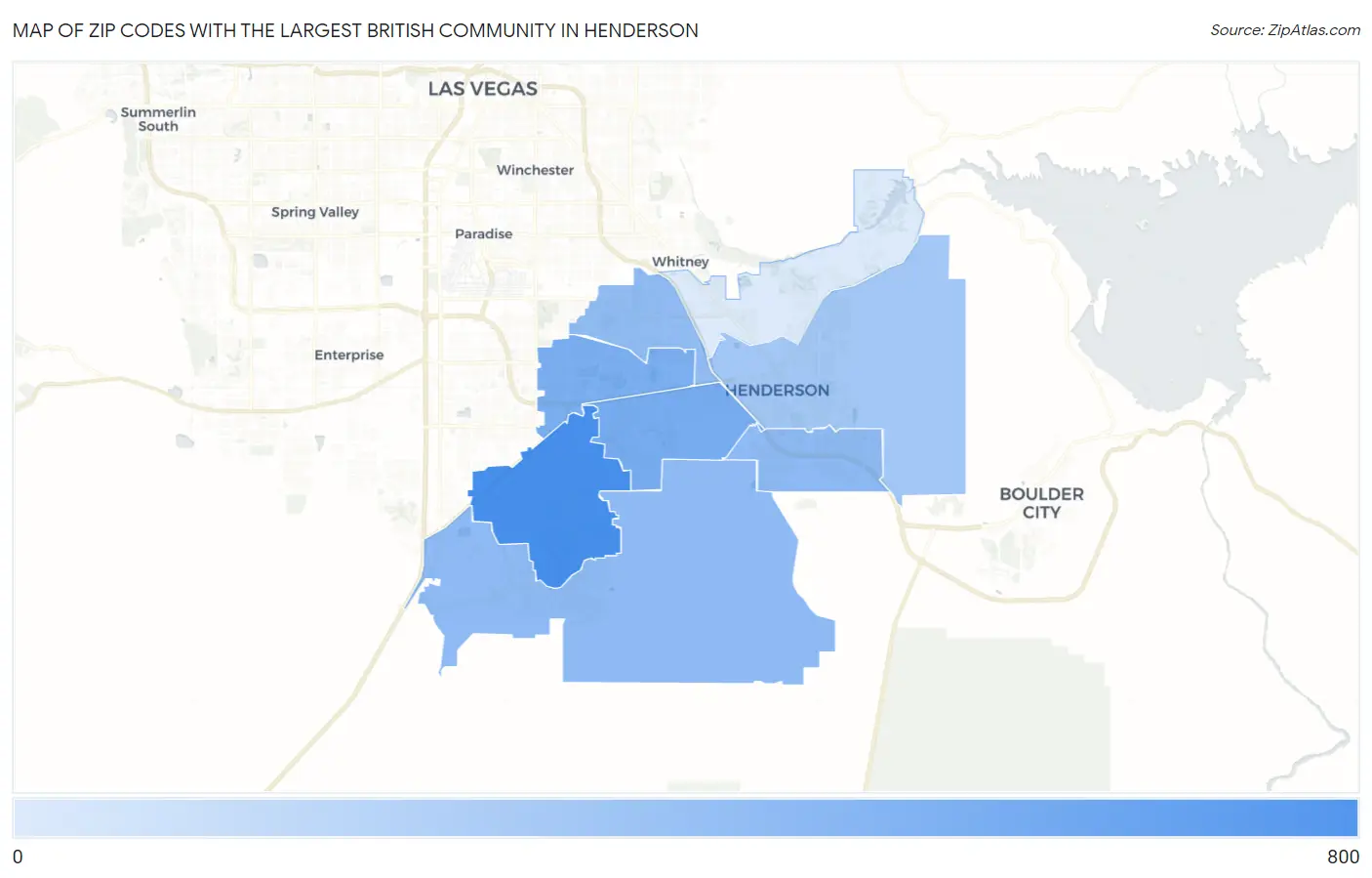 Zip Codes with the Largest British Community in Henderson Map