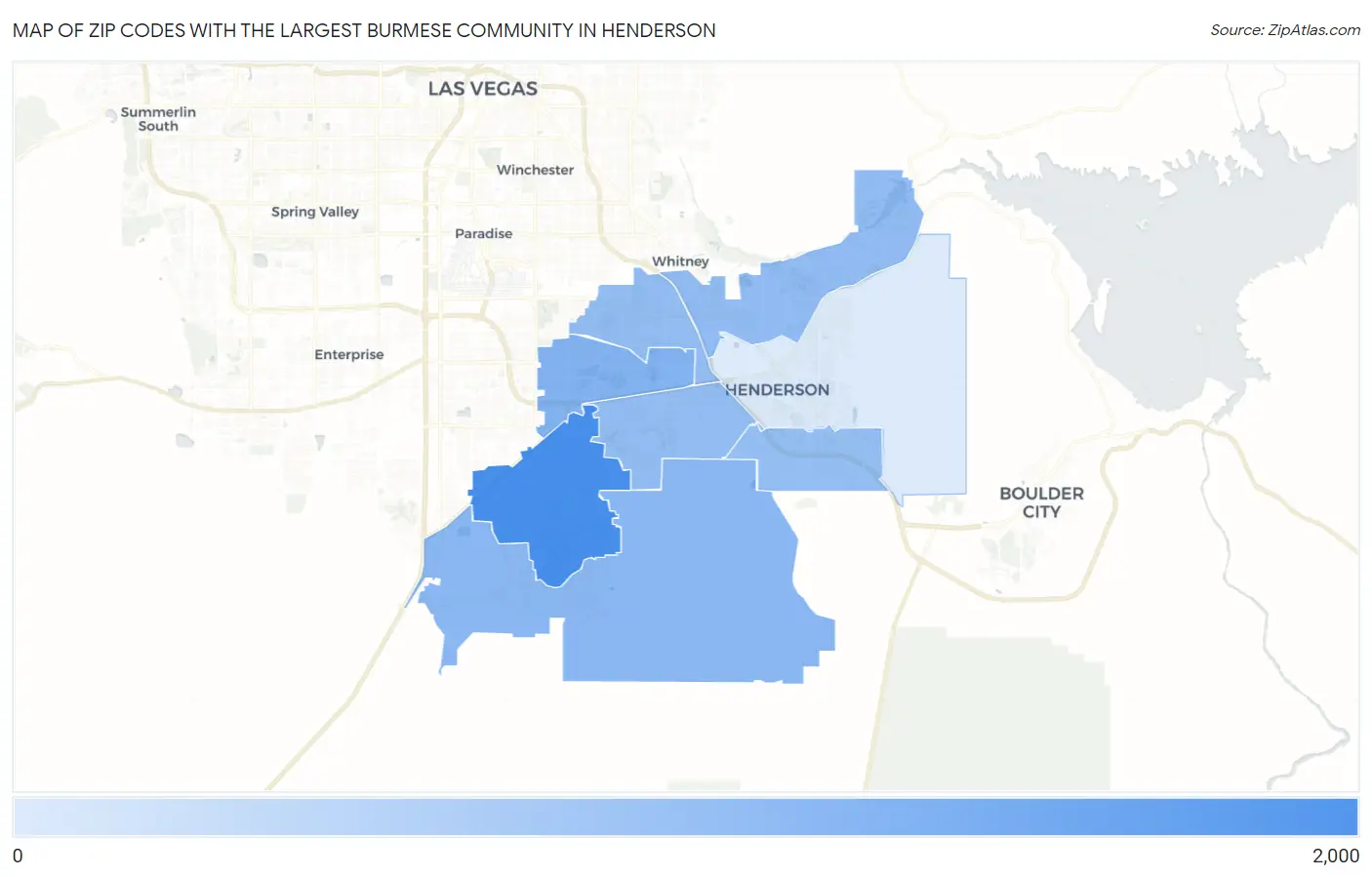 Zip Codes with the Largest Burmese Community in Henderson Map