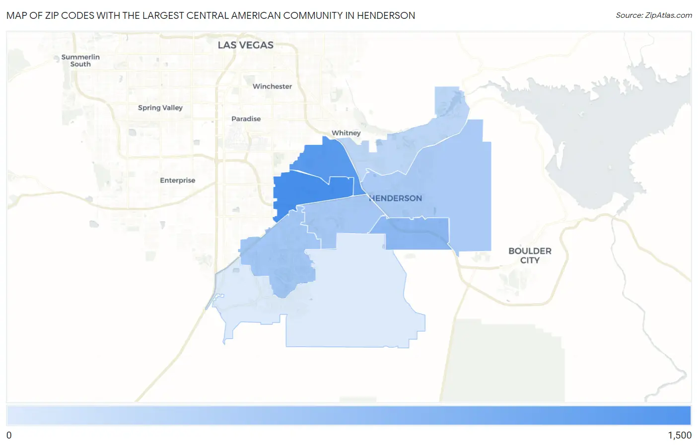 Zip Codes with the Largest Central American Community in Henderson Map