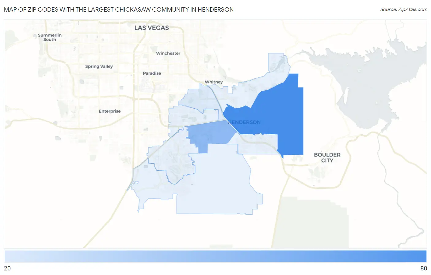 Zip Codes with the Largest Chickasaw Community in Henderson Map