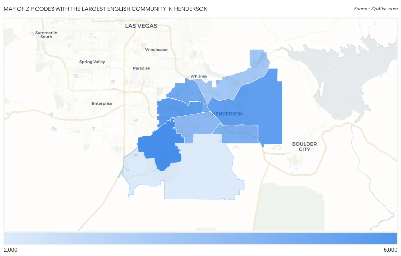 Zip Codes with the Largest English Community in Henderson Map