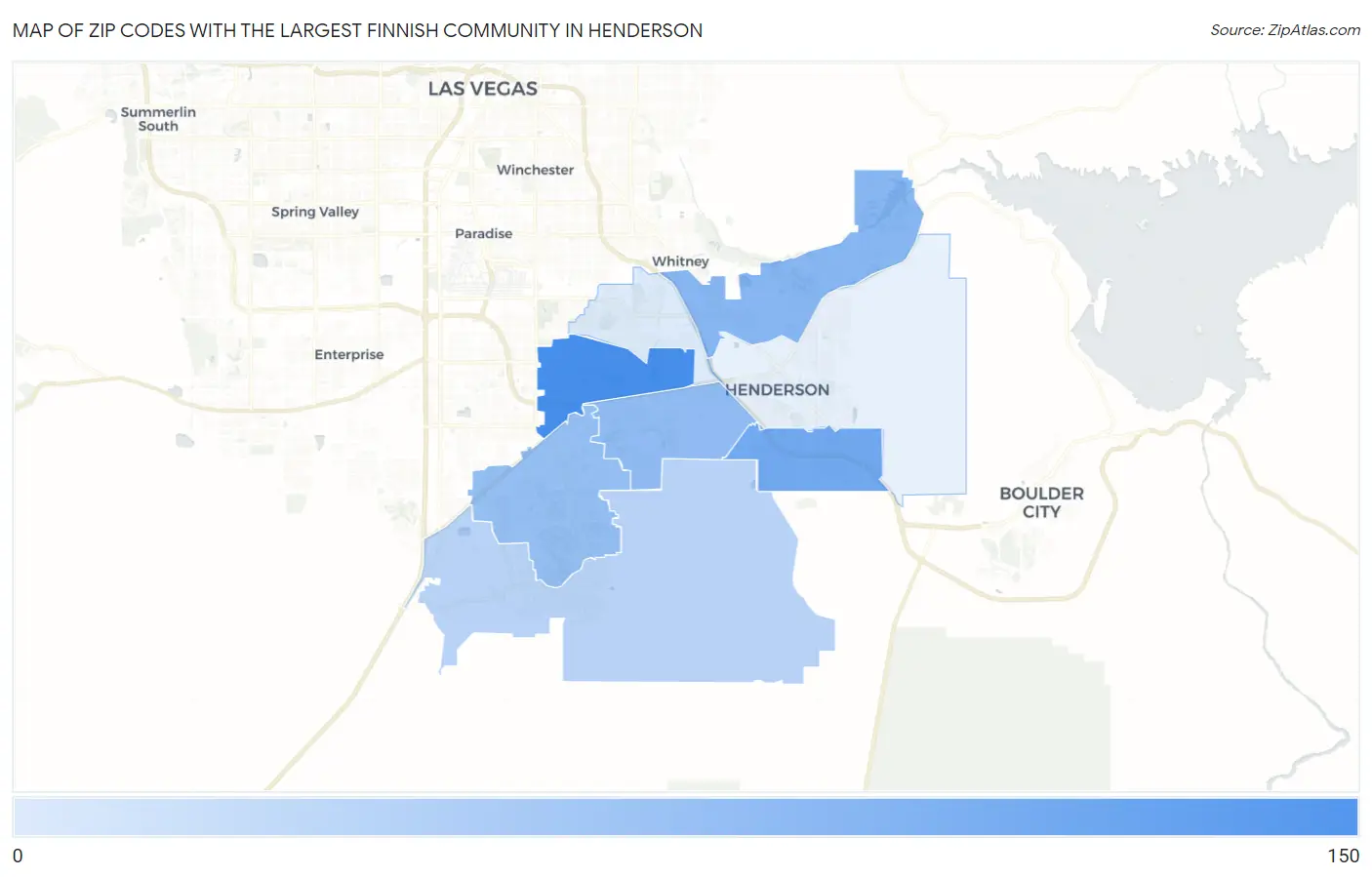 Zip Codes with the Largest Finnish Community in Henderson Map