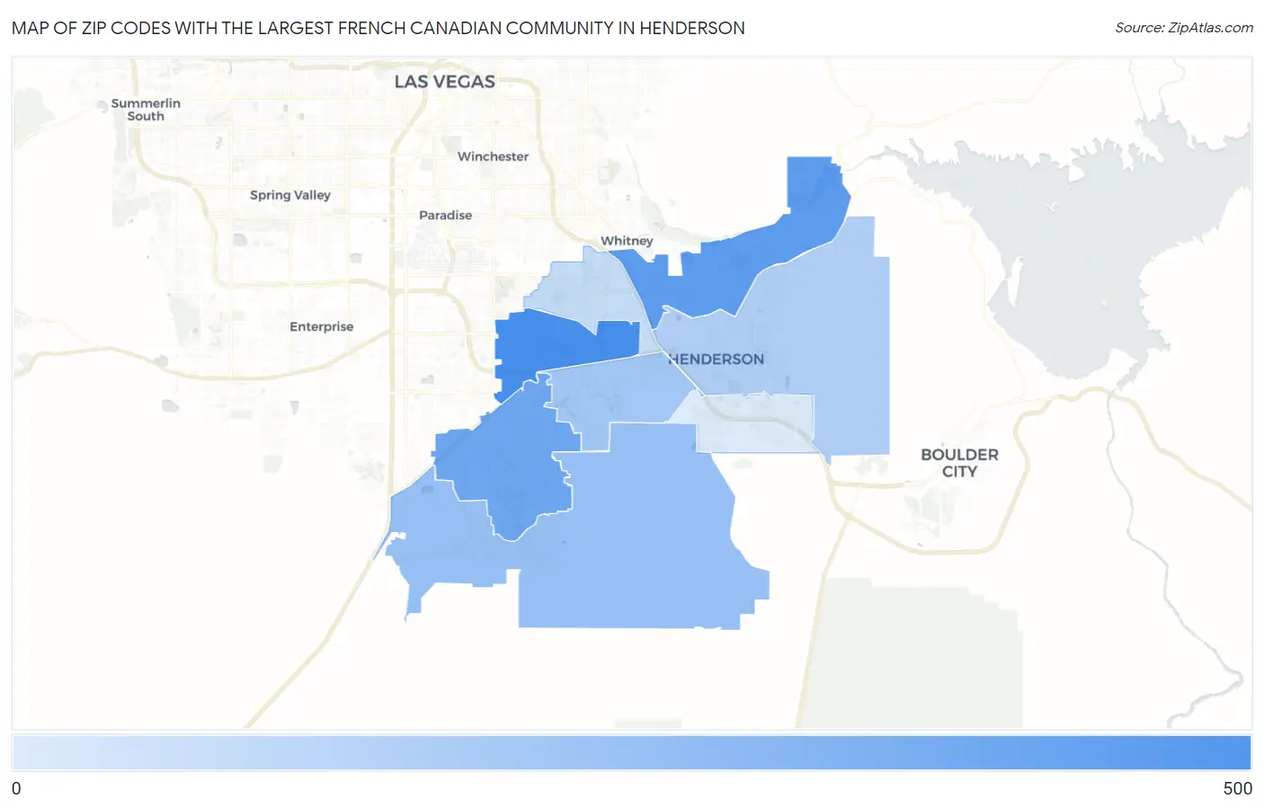 Zip Codes with the Largest French Canadian Community in Henderson Map