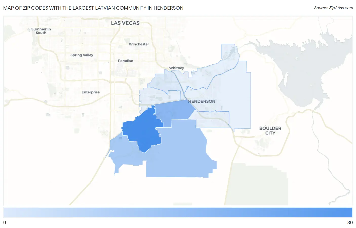 Zip Codes with the Largest Latvian Community in Henderson Map
