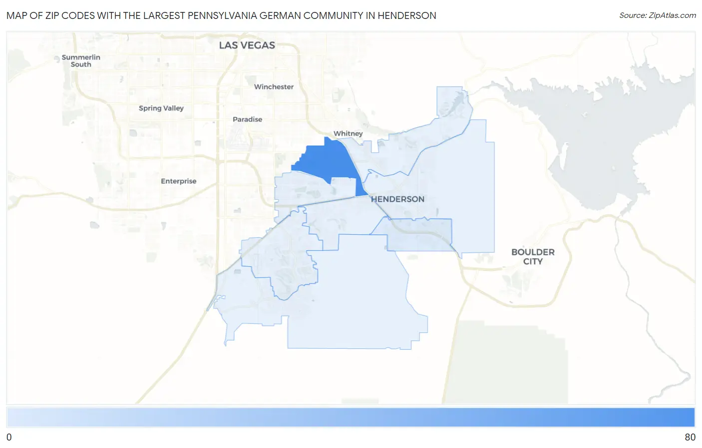 Zip Codes with the Largest Pennsylvania German Community in Henderson Map