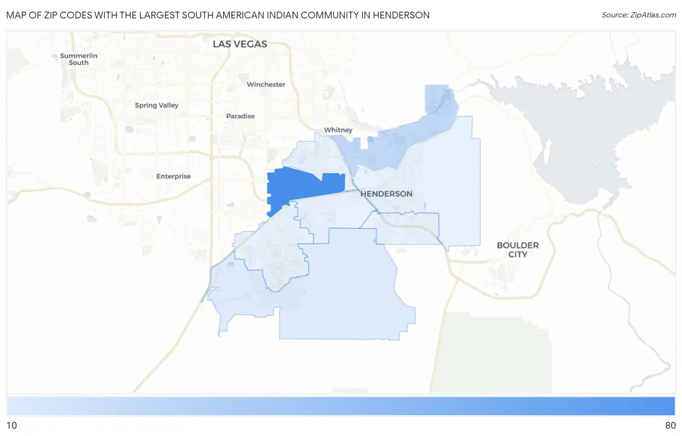 Zip Codes with the Largest South American Indian Community in Henderson Map