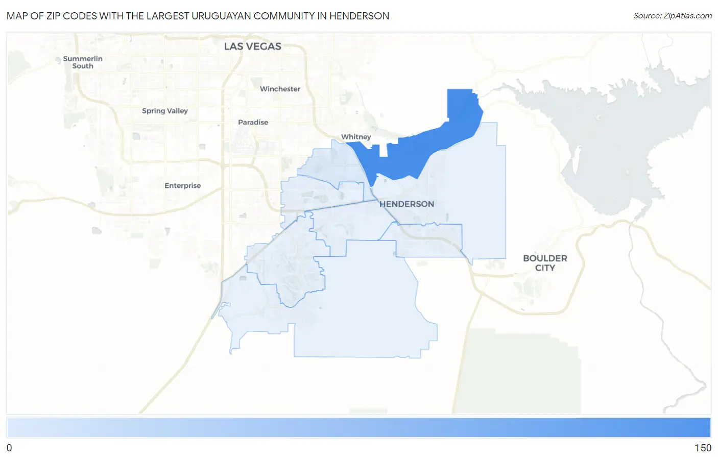 Zip Codes with the Largest Uruguayan Community in Henderson Map