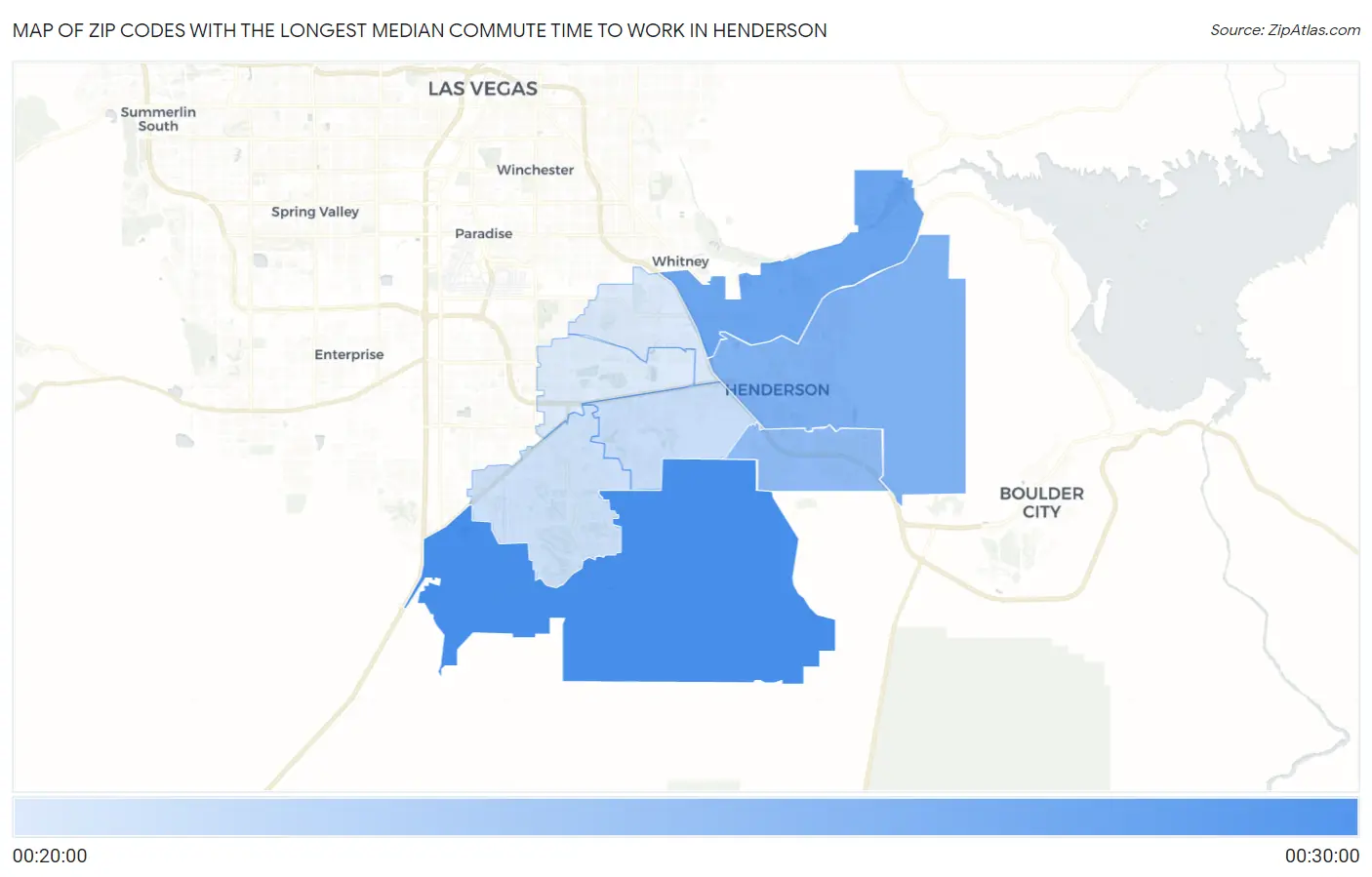 Zip Codes with the Longest Median Commute Time to Work in Henderson Map