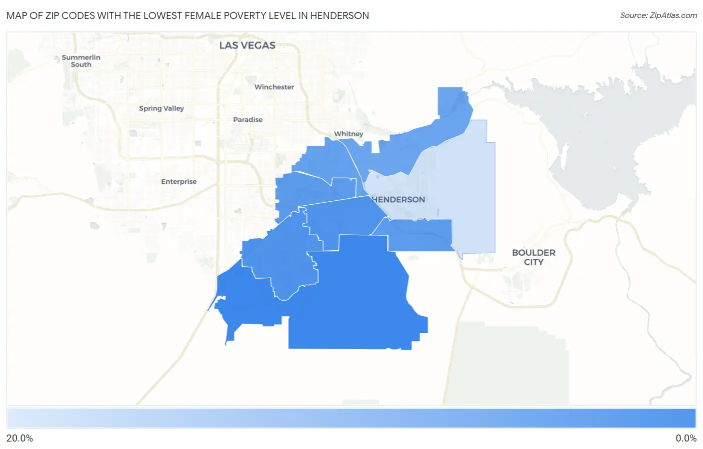 Zip Codes with the Lowest Female Poverty Level in Henderson Map