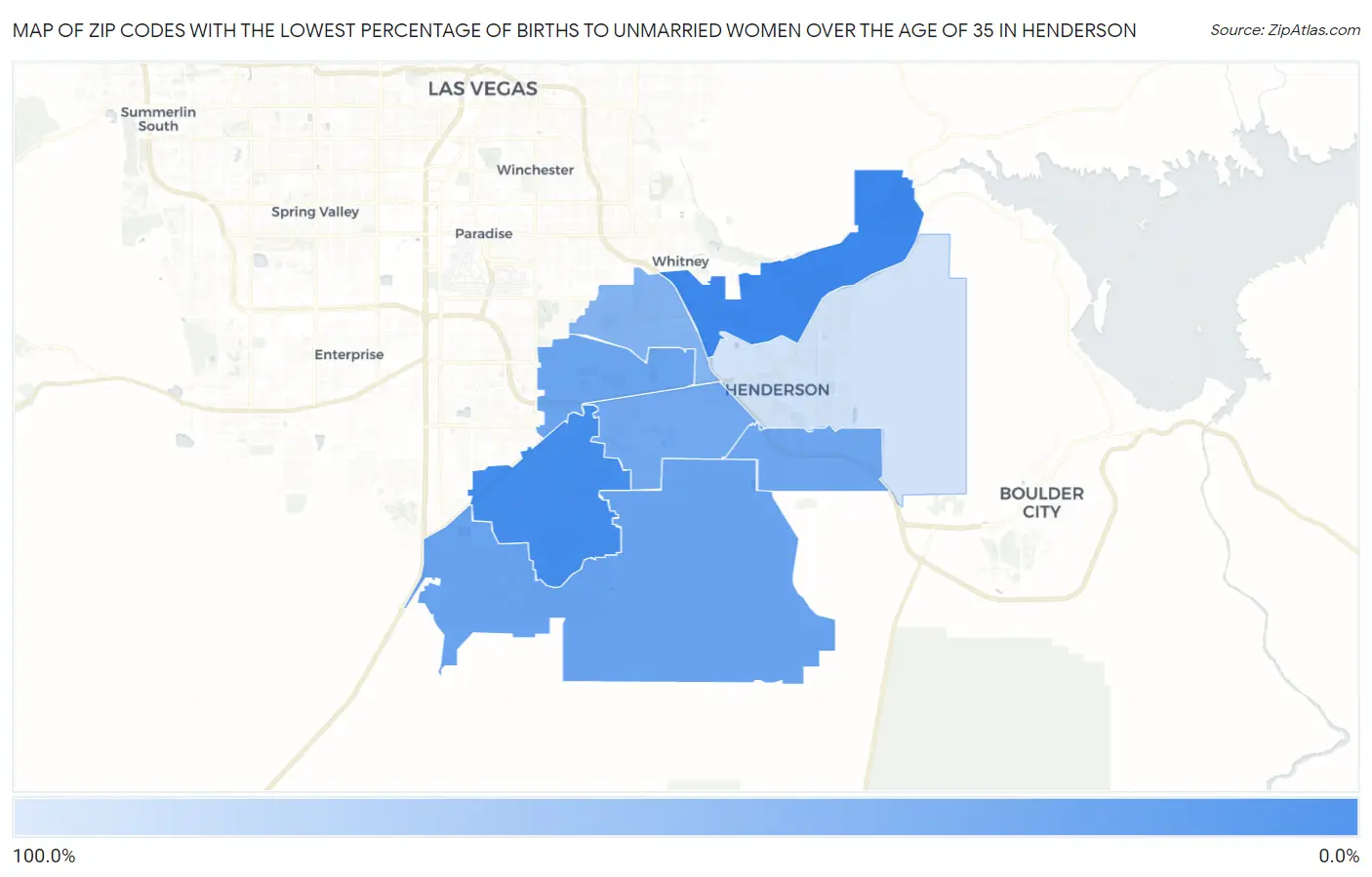 Zip Codes with the Lowest Percentage of Births to Unmarried Women over the Age of 35 in Henderson Map