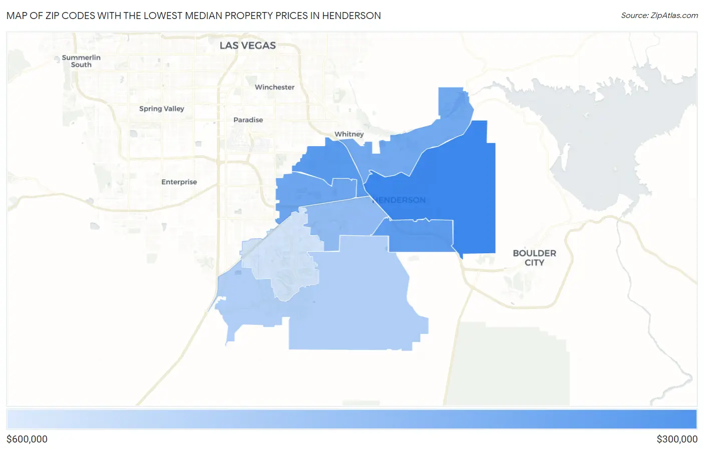 Zip Codes with the Lowest Median Property Prices in Henderson Map