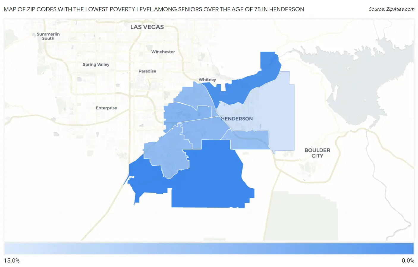 Zip Codes with the Lowest Poverty Level Among Seniors Over the Age of 75 in Henderson Map