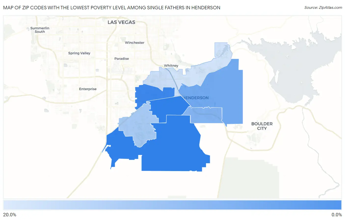 Zip Codes with the Lowest Poverty Level Among Single Fathers in Henderson Map