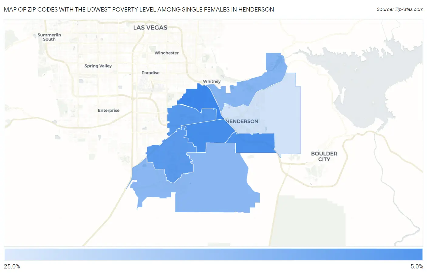 Zip Codes with the Lowest Poverty Level Among Single Females in Henderson Map