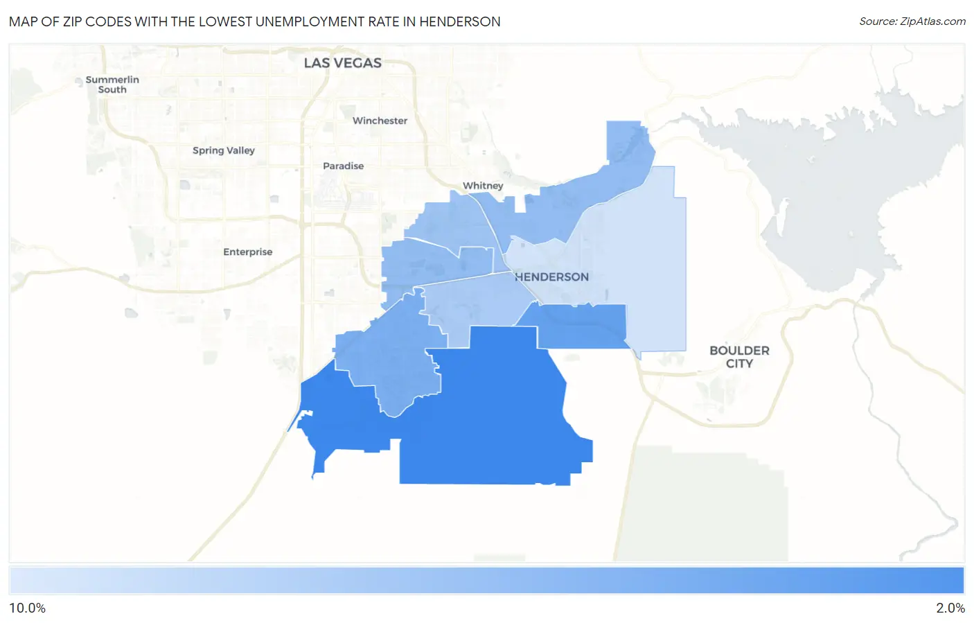 Zip Codes with the Lowest Unemployment Rate in Henderson Map