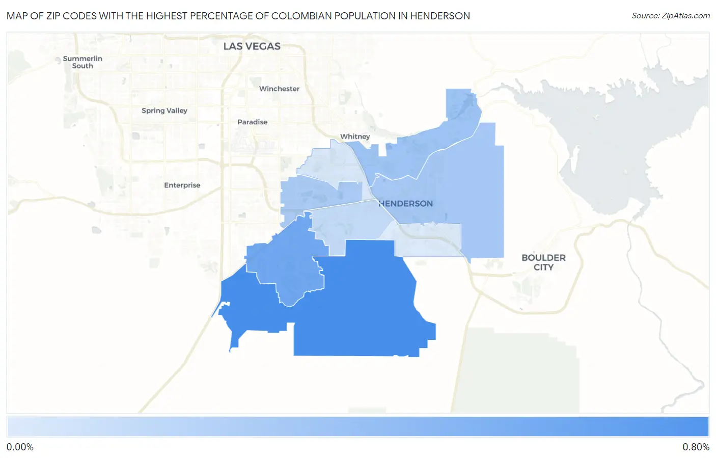 Zip Codes with the Highest Percentage of Colombian Population in Henderson Map