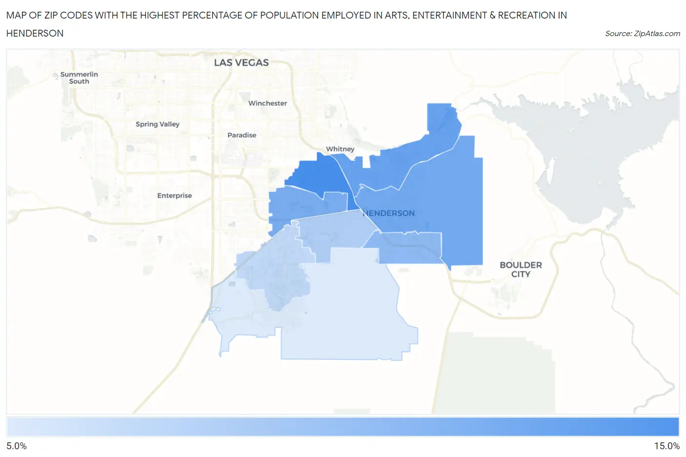 Zip Codes with the Highest Percentage of Population Employed in Arts, Entertainment & Recreation in Henderson Map
