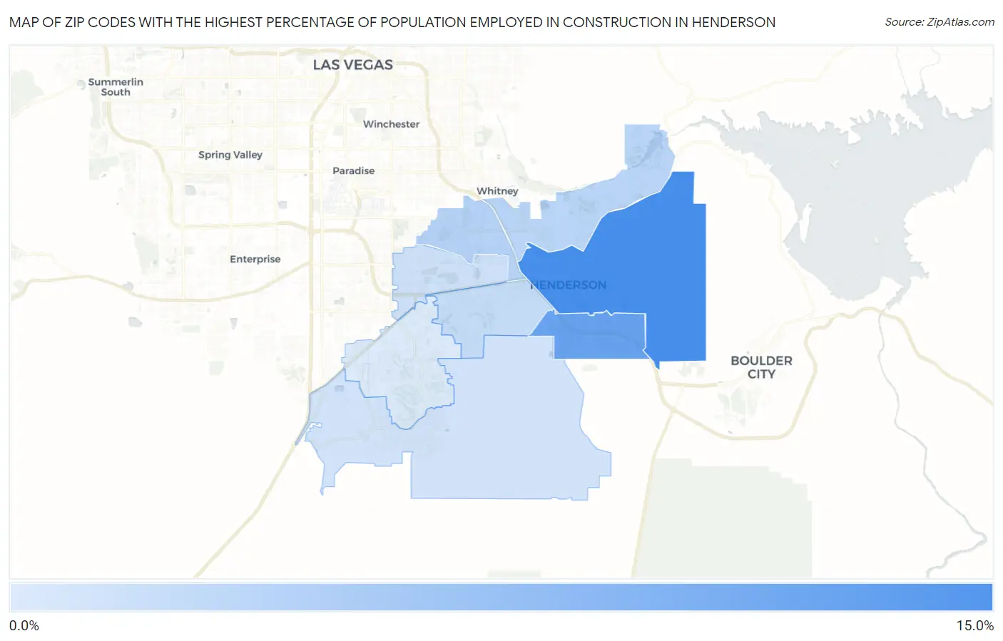 Zip Codes with the Highest Percentage of Population Employed in Construction in Henderson Map