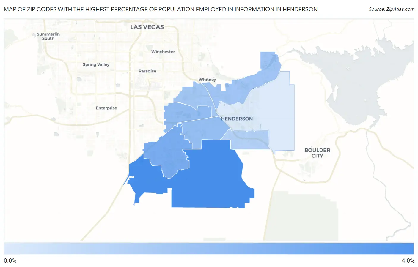 Zip Codes with the Highest Percentage of Population Employed in Information in Henderson Map