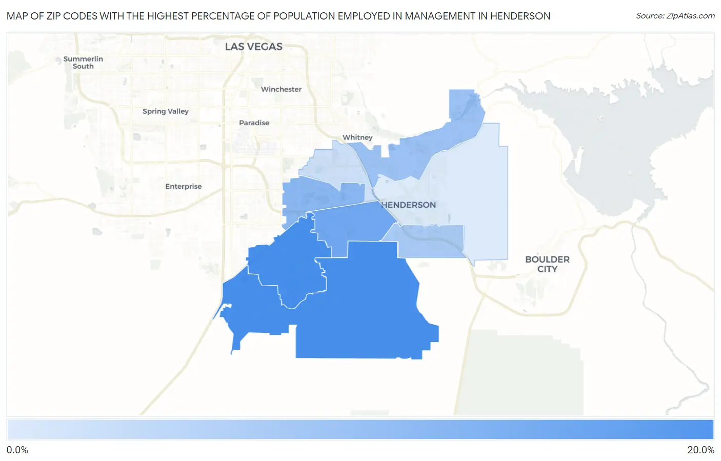 Zip Codes with the Highest Percentage of Population Employed in Management in Henderson Map