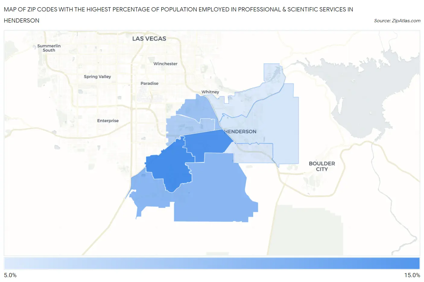 Zip Codes with the Highest Percentage of Population Employed in Professional & Scientific Services in Henderson Map