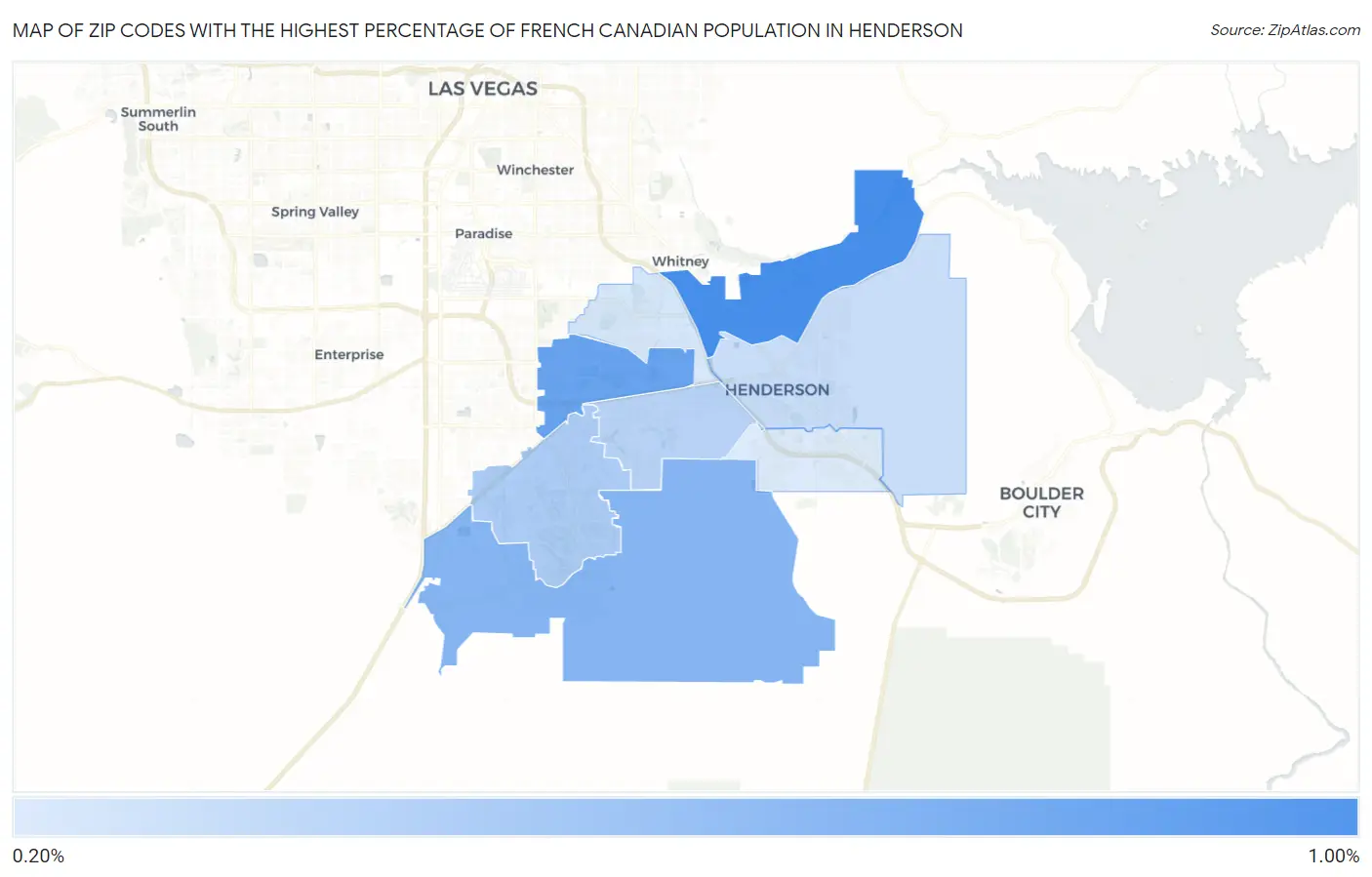 Zip Codes with the Highest Percentage of French Canadian Population in Henderson Map