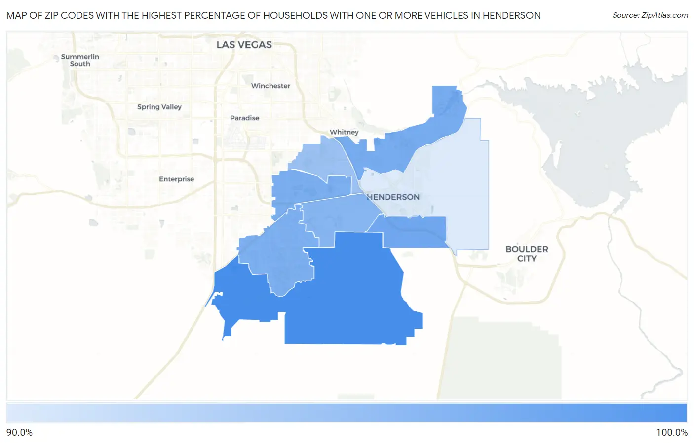 Zip Codes with the Highest Percentage of Households With One or more Vehicles in Henderson Map