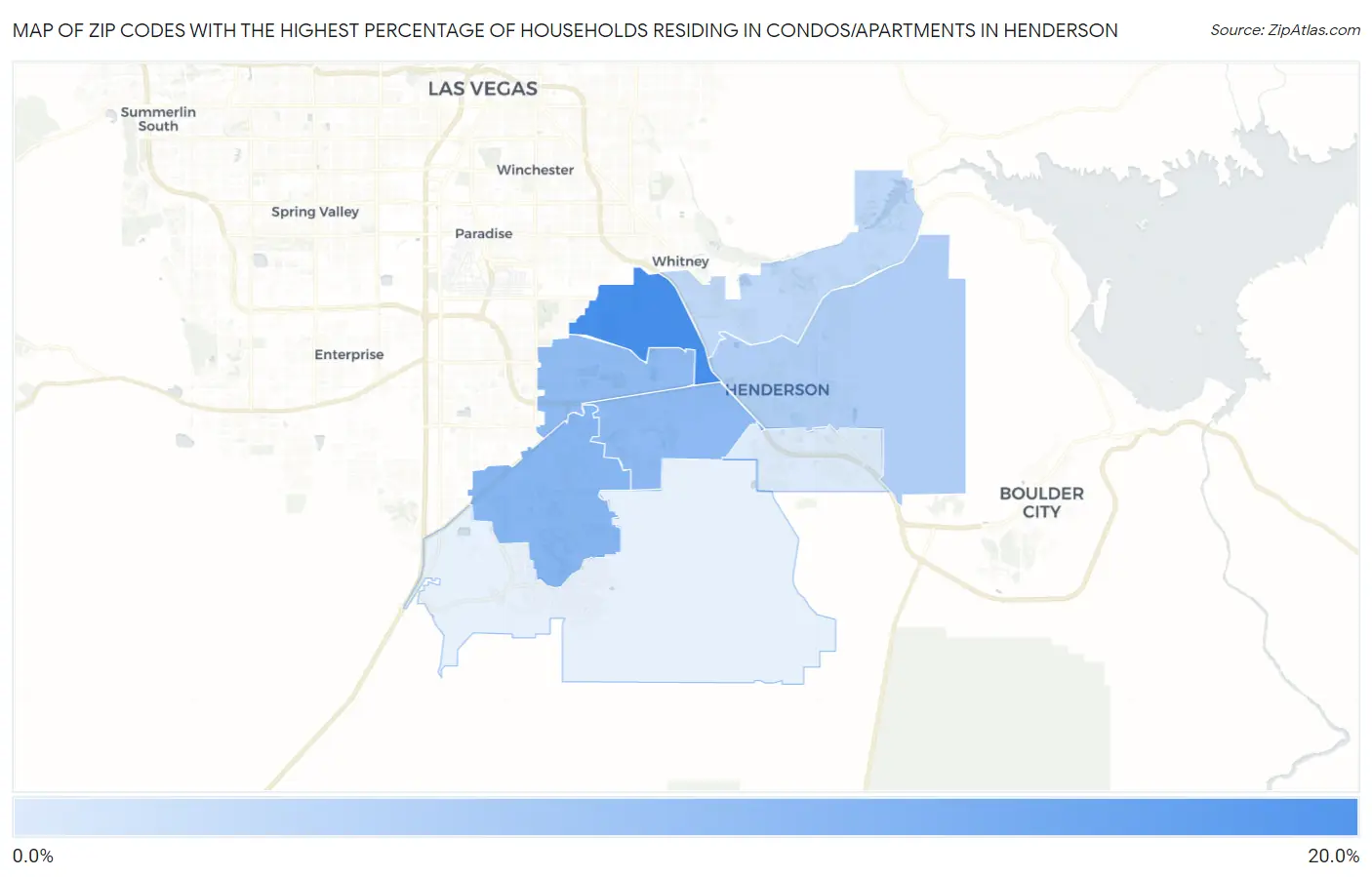 Zip Codes with the Highest Percentage of Households Residing in Condos/Apartments in Henderson Map