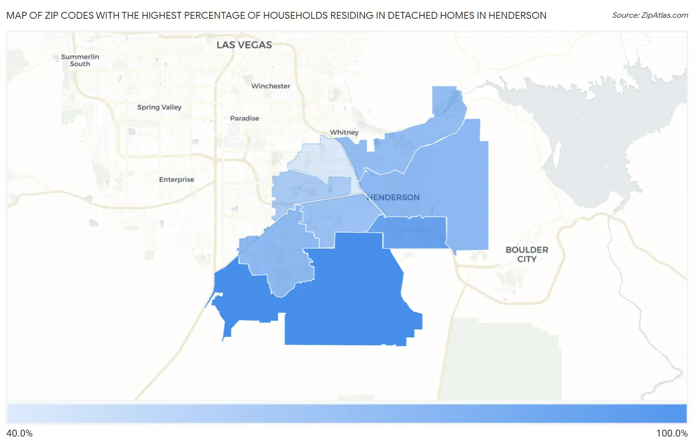 Zip Codes with the Highest Percentage of Households Residing in Detached Homes in Henderson Map