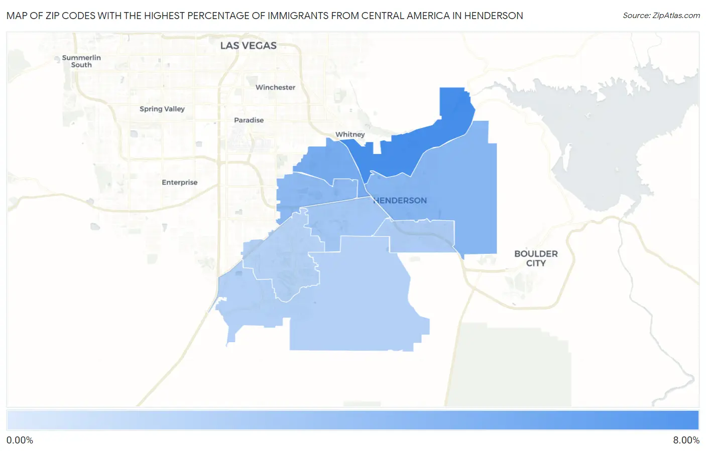 Zip Codes with the Highest Percentage of Immigrants from Central America in Henderson Map