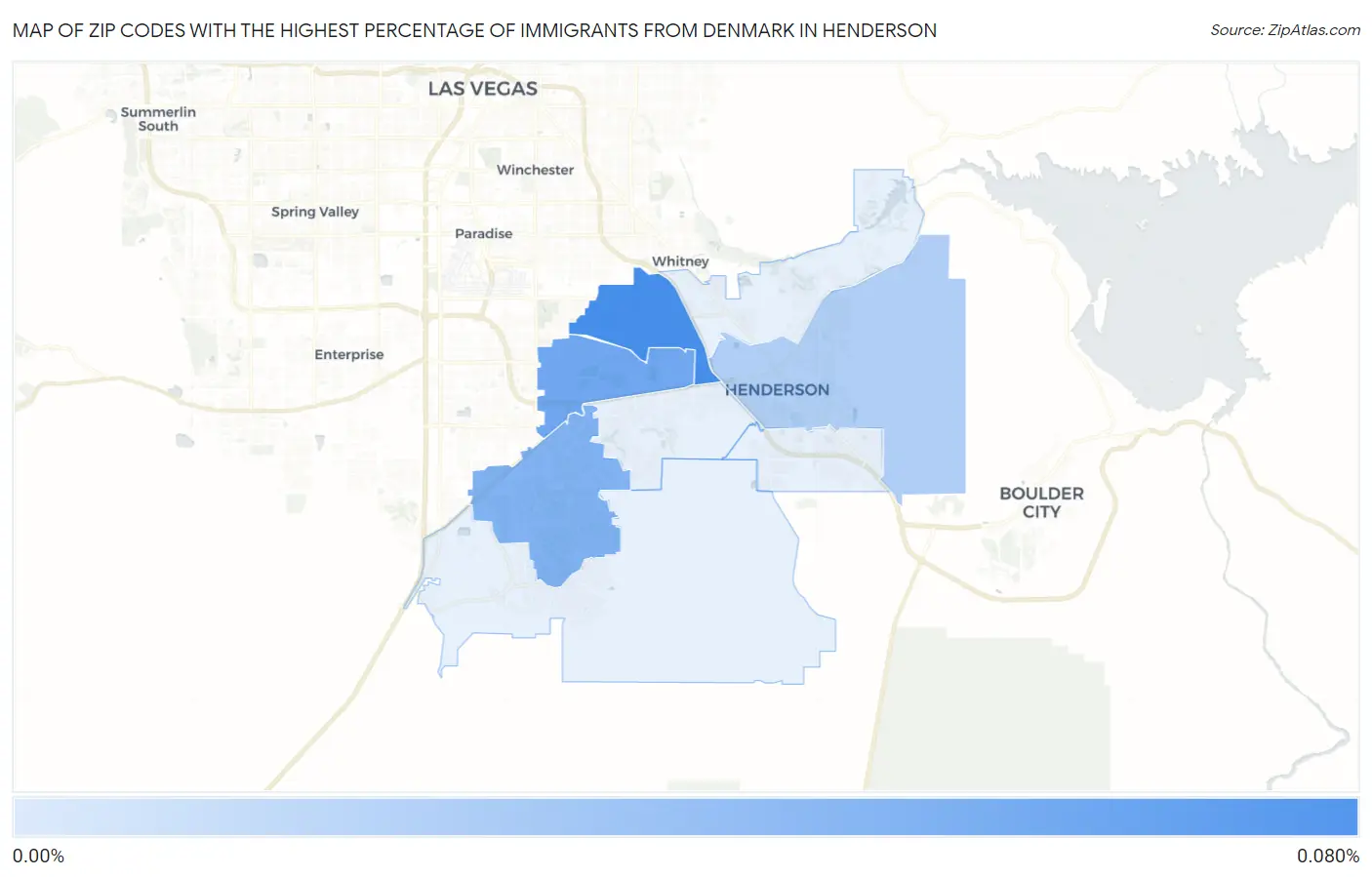 Zip Codes with the Highest Percentage of Immigrants from Denmark in Henderson Map