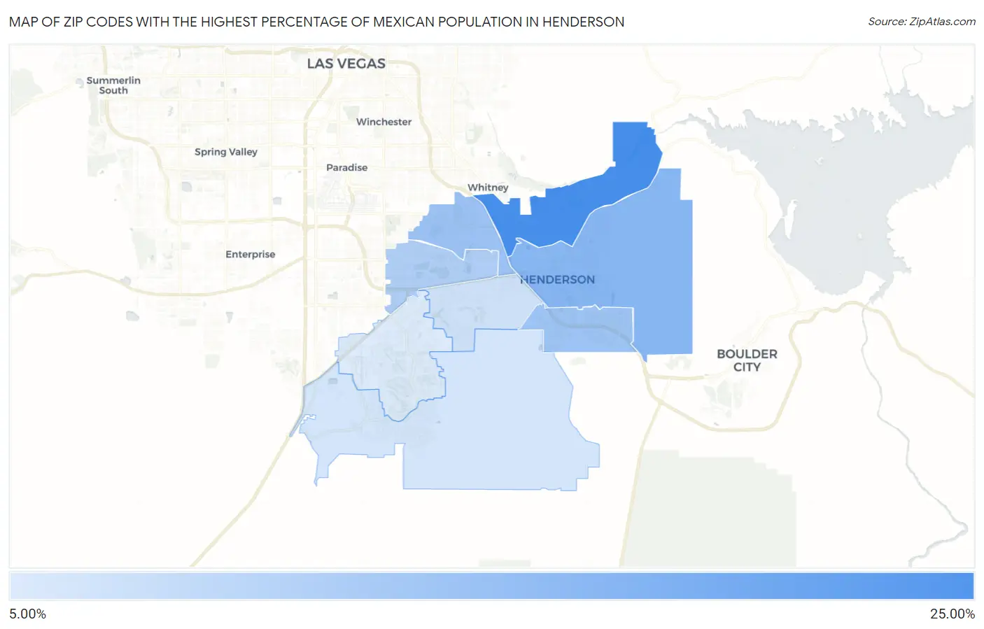 Zip Codes with the Highest Percentage of Mexican Population in Henderson Map