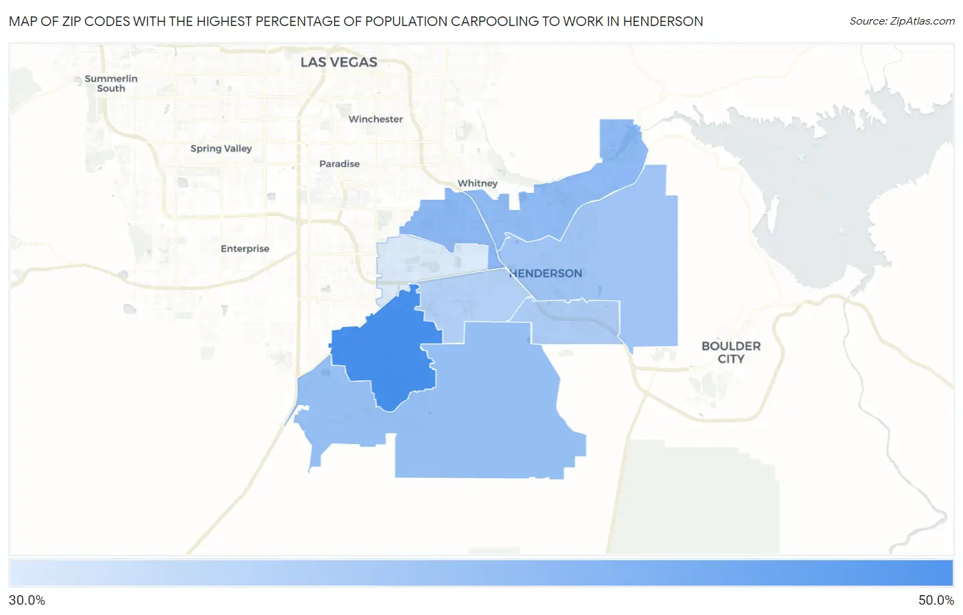 Zip Codes with the Highest Percentage of Population Carpooling to Work in Henderson Map