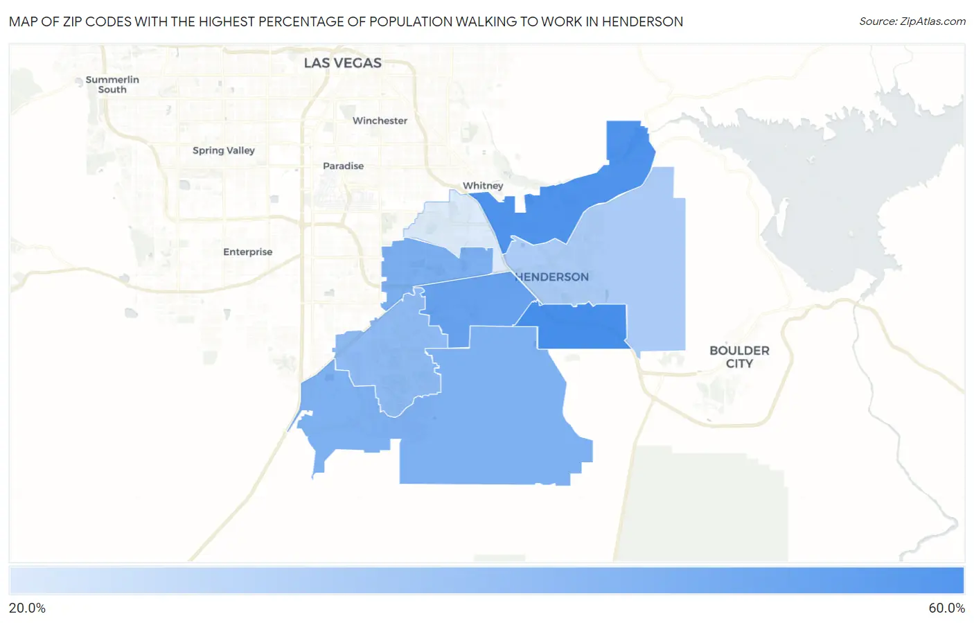 Zip Codes with the Highest Percentage of Population Walking to Work in Henderson Map