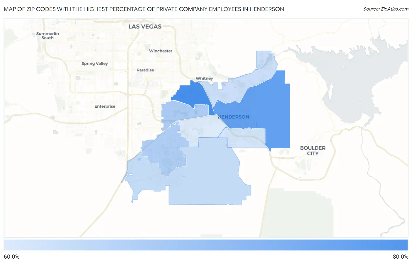 Zip Codes with the Highest Percentage of Private Company Employees in Henderson Map
