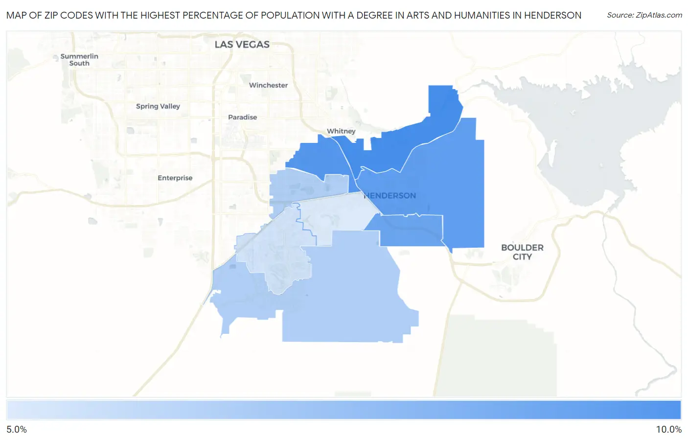 Zip Codes with the Highest Percentage of Population with a Degree in Arts and Humanities in Henderson Map