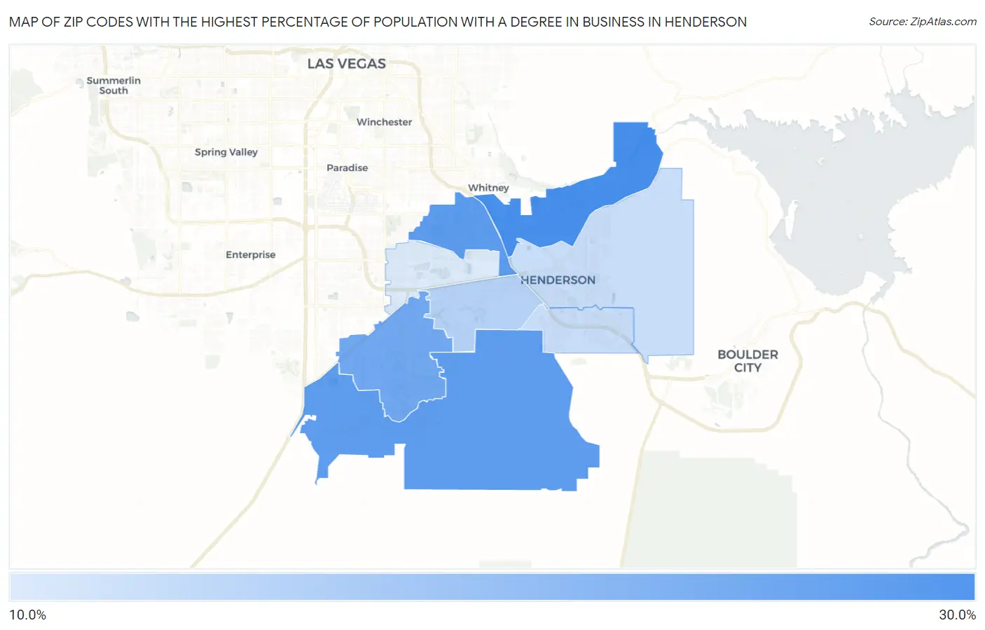 Zip Codes with the Highest Percentage of Population with a Degree in Business in Henderson Map