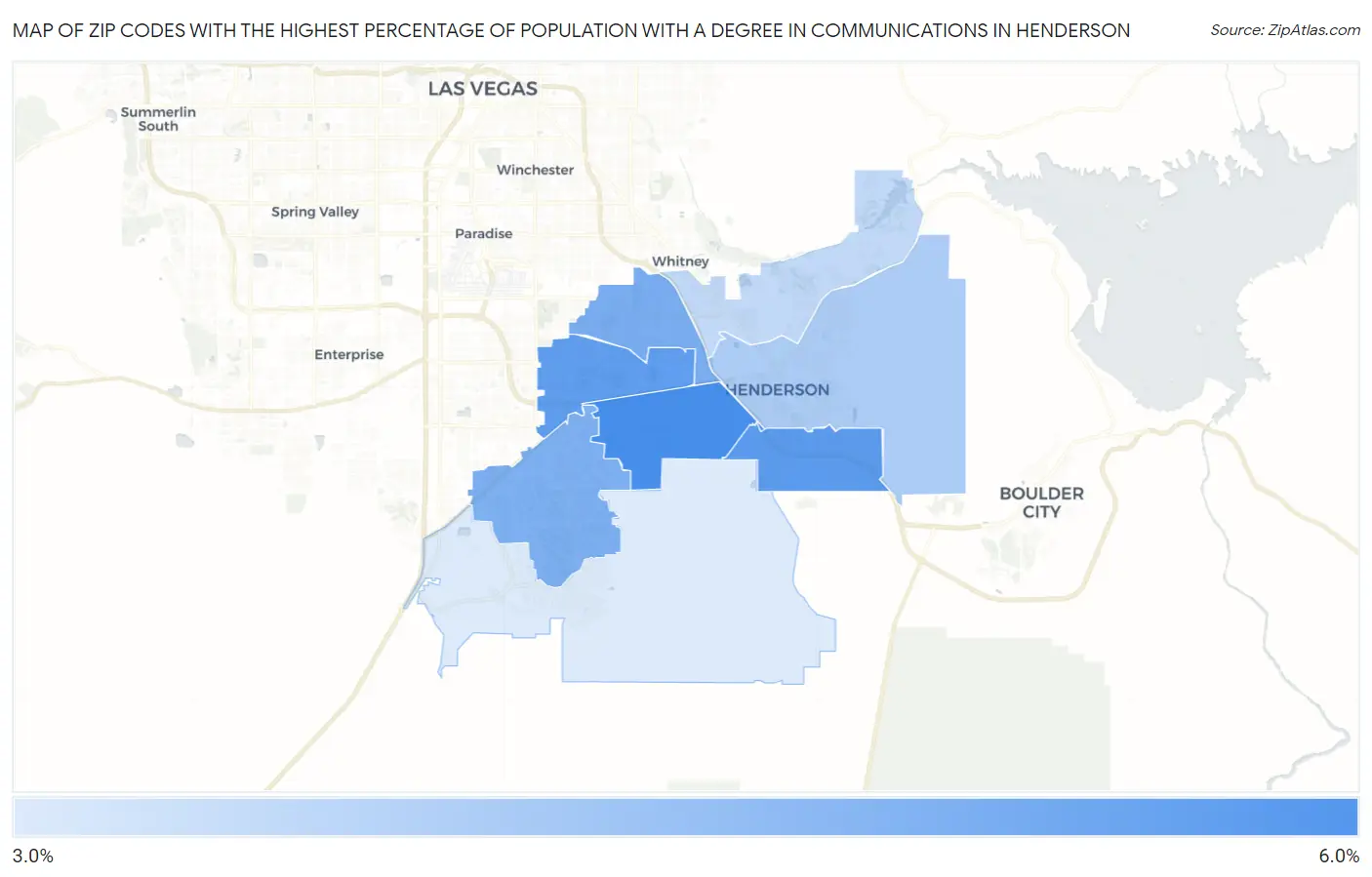 Zip Codes with the Highest Percentage of Population with a Degree in Communications in Henderson Map