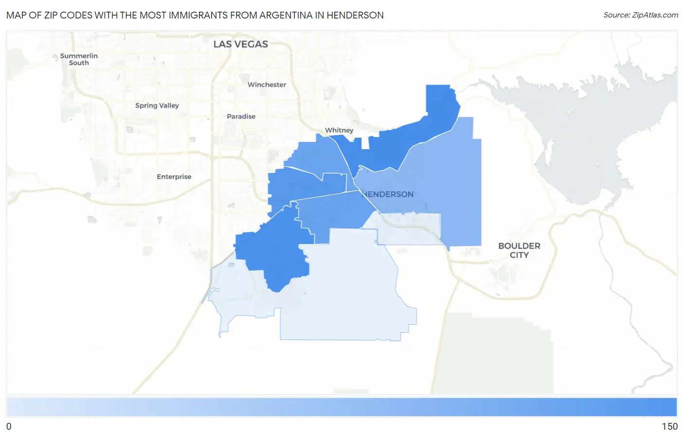 Zip Codes with the Most Immigrants from Argentina in Henderson Map