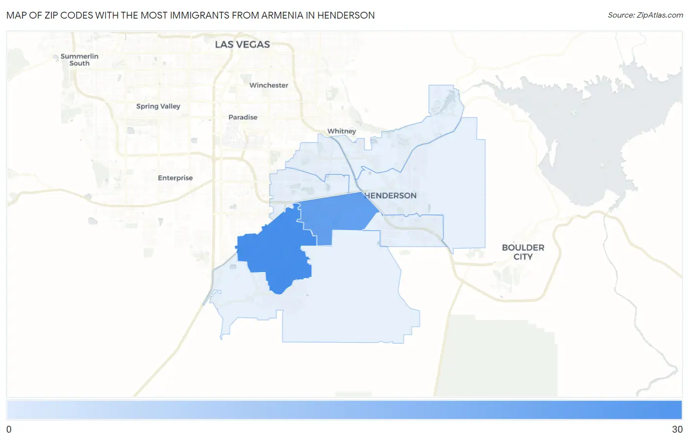 Zip Codes with the Most Immigrants from Armenia in Henderson Map